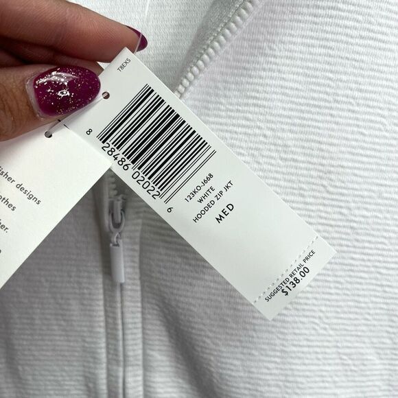 Eileen Fisher Jacket Women’s M White Cotton Ottoman Rippled Texture Full Zip Up - Picture 4 of 7